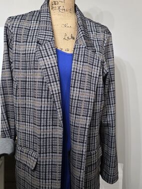Liverpool Plaid Boyfriend Blazer - Gray Black  - Size L
